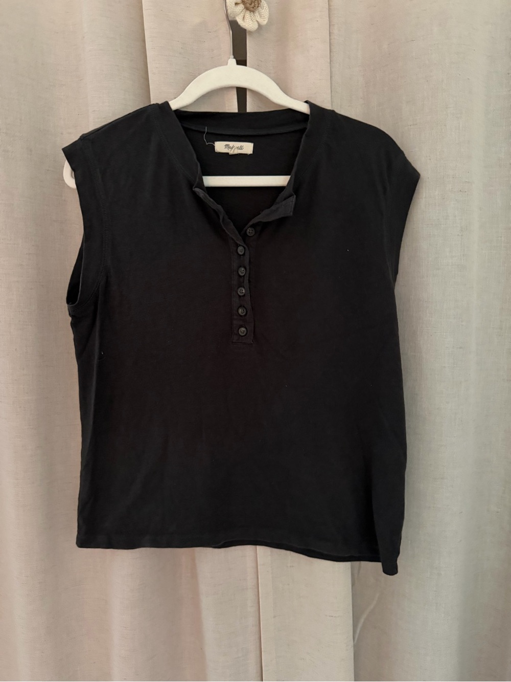 Madewell Black Sleeveless Henley Tank with Button Placket XS
